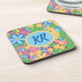 Monogramm Frühling Sommer 60er Blumen Muster Getränkeuntersetzer (Linke Seite)