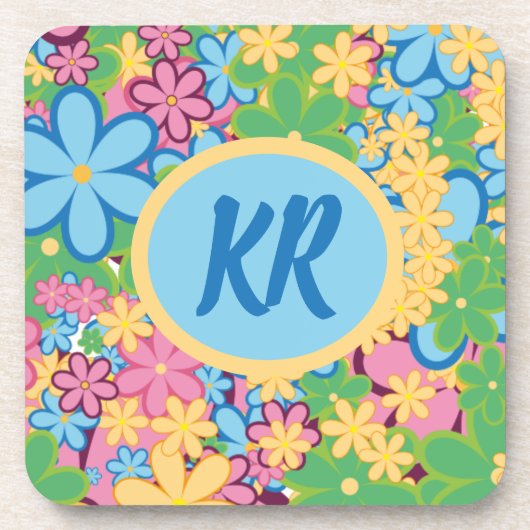 Monogramm Frühling Sommer 60er Blumen Muster Getränkeuntersetzer (Vorderseite)