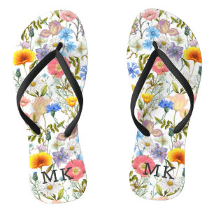 Monogramm Frühlings-Land-Blumenmuster Badesandalen