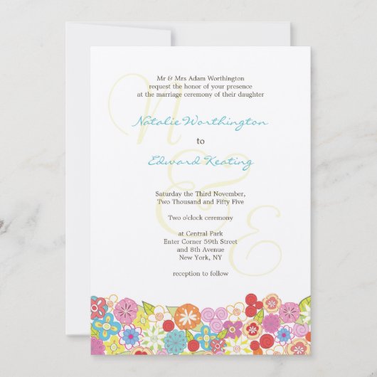 Monogramm-Frühlings-Sommer-Hochzeits-Einladung Einladung (Vorderseite)