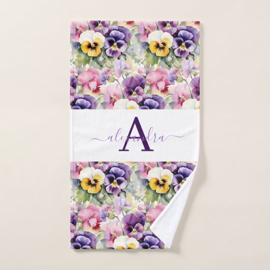Monogramm-Frühlings-Stiefmütterchen-Handtuch-Set Badhandtuch Set (Handtuch)