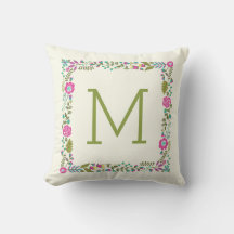 Monogramm-Frühlingsblumenrand modern aqua, rosa