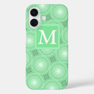 Monogramm-Frühlingsgrün-Kreismuster iPhone 16 Hülle