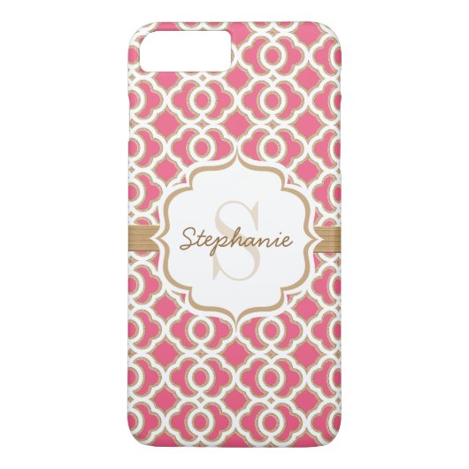 Monogramm Fuchsia und Gold-Quatrefolie Case-Mate iPhone Hülle (Rückseite)