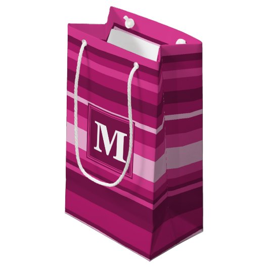 Monogramm Fuchsienstreifen Kleine Geschenktüte (Vorderseite Schrägansicht)