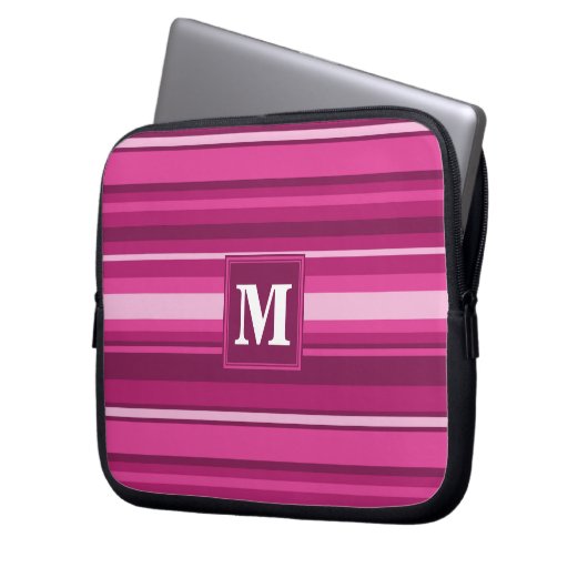 Monogramm Fuchsienstreifen Laptopschutzhülle (Vorderseite Links)