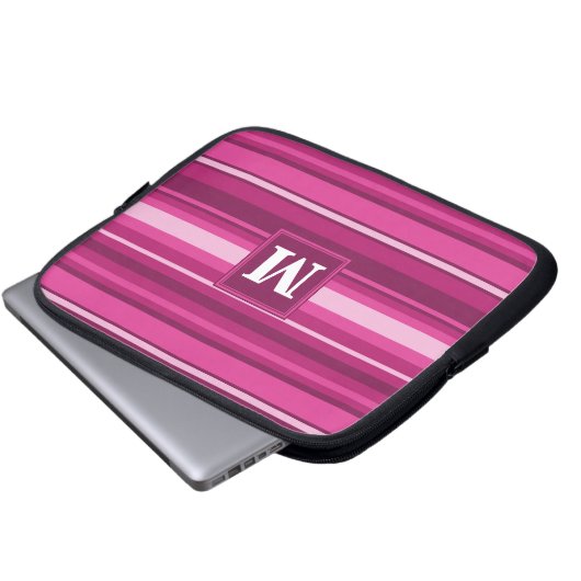 Monogramm Fuchsienstreifen Laptopschutzhülle (Vorne Knopf)