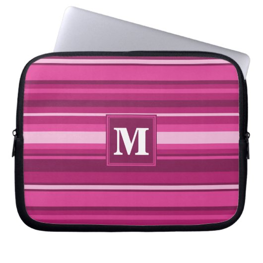Monogramm Fuchsienstreifen Laptopschutzhülle (Vorderseite)