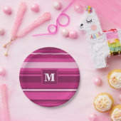 Monogramm Fuchsienstreifen Pappteller (Party)