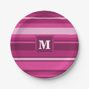 Monogramm Fuchsienstreifen Pappteller