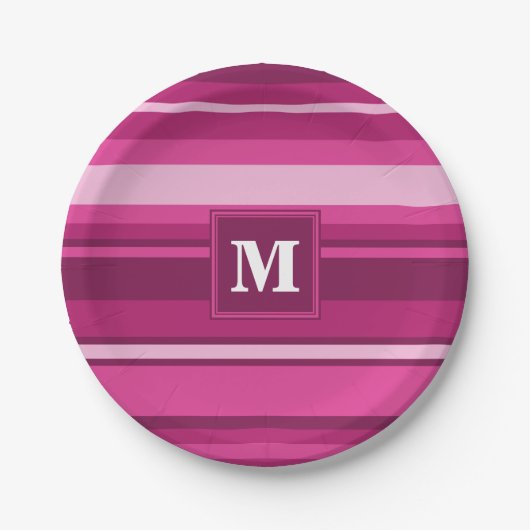 Monogramm Fuchsienstreifen Pappteller (Vorderseite)