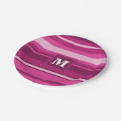 Monogramm Fuchsienstreifen Pappteller (Schrägansicht)