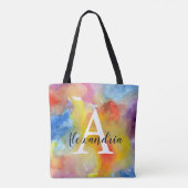 Monogramm für abstrakte Aquarellfarben Tasche (Rückseite)
