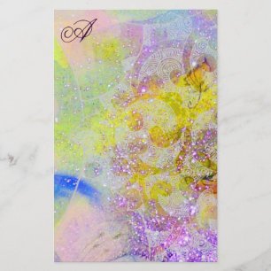 MONOGRAMM FÜR abstrakte GELBE LILA WIRBEL Briefpapier