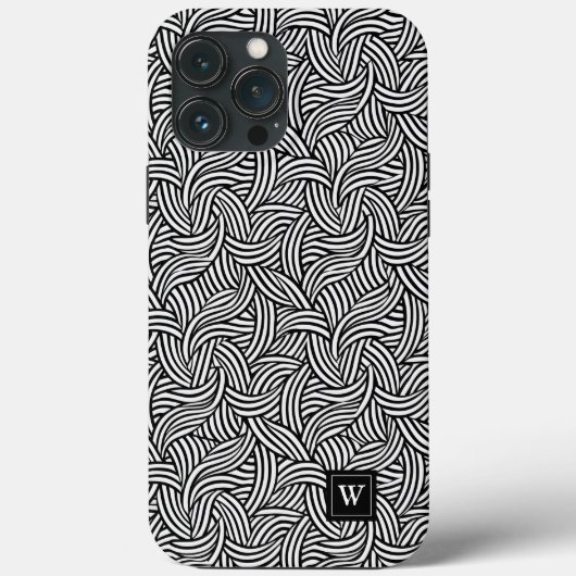 Monogramm für Abstrakte Schwarz-Weiß-Linien Case-Mate iPhone Hülle (Rückseite)