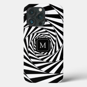 Monogramm für Abstrakte Schwarz-Weiß-Spiralen Art Case-Mate iPhone Hülle