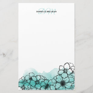Monogramm für aquamarine Aquarellfarben Briefpapier