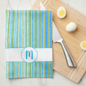 Monogramm für Aquamarine, blaue, grüne und weiße S Geschirrtuch (Viertel Falte)