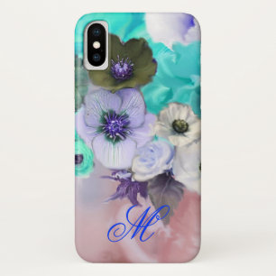 MONOGRAMM FÜR aquamarine BLAUE ROSE UND WEISSE ANE iPhone X Hülle