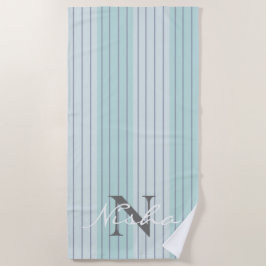 Monogramm für aquamarine blaugraue Streifen Strandtuch