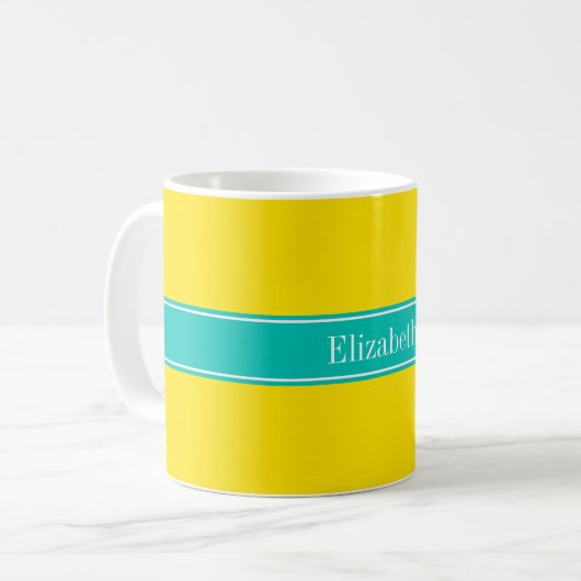 Monogramm für Aquamarine, gelbe Multifunktionsleis Kaffeetasse (Vorderseite Links)