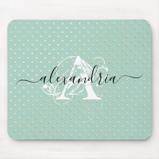 Monogramm für aquamarine Goldpunkte Mousepad (Vorne)