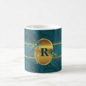 Monogramm für aquamarine Pfau und Gold Kaffeetasse (Mittel)