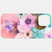 MONOGRAMM FÜR aquamarine PINKROSEN UND ANEMONEN-BL Case-Mate iPhone Hülle (Rückseite / Rechts)