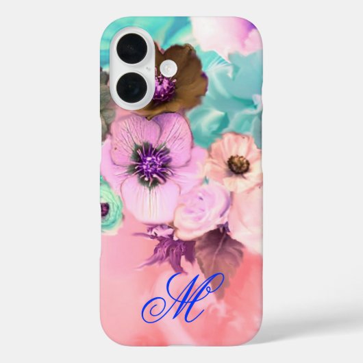 MONOGRAMM FÜR aquamarine PINKROSEN UND ANEMONEN-BL Case-Mate iPhone Hülle (Rückseite)