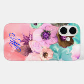 MONOGRAMM FÜR aquamarine PINKROSEN UND ANEMONEN-BL Case-Mate iPhone Hülle (Rückseite (Horizontal))