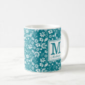Monogramm für Aquamarine tropische Blume Kaffeetasse (VorderseiteRechts)