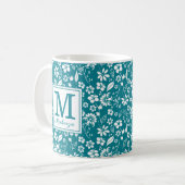 Monogramm für Aquamarine tropische Blume Kaffeetasse (Vorderseite Links)