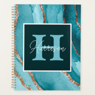 Monogramm für aquamarine und goldene Glitzer Alkoh Planer