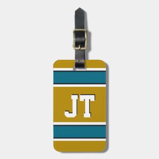 Monogramm für aquamarine und goldene Streifen Gepäckanhänger