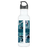 Monogramm für aquamarine und weiße Blätter Edelstahlflasche (Rückseite)