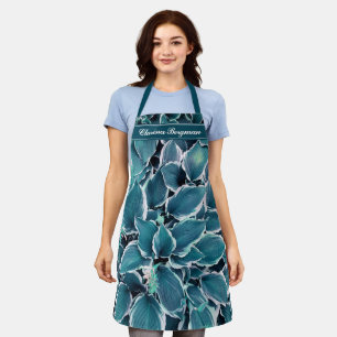 Monogramm für aquamarine und weiße Blätter Schürze
