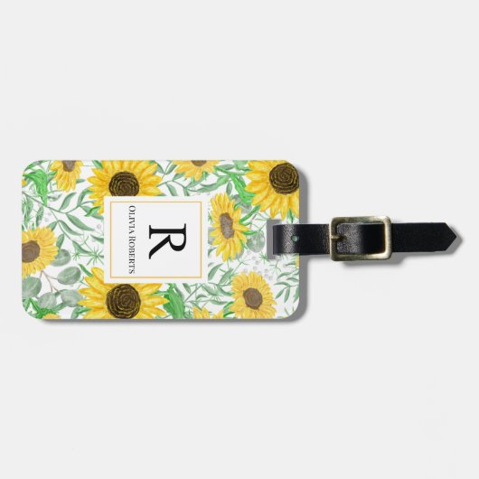 Monogramm für Aquarellblumen Gepäckanhänger (Vorderseite horizontal)