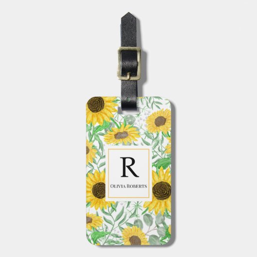 Monogramm für Aquarellblumen Gepäckanhänger (Vorderseite vertikal)