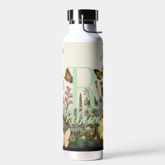 Monogramm für Aquarellfarben mit Name und Geburtsd Trinkflasche (Links)