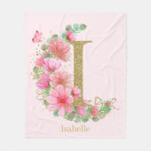 Monogramm für Aquarellgolden und Blumen I Fleecedecke (Vorderseite)