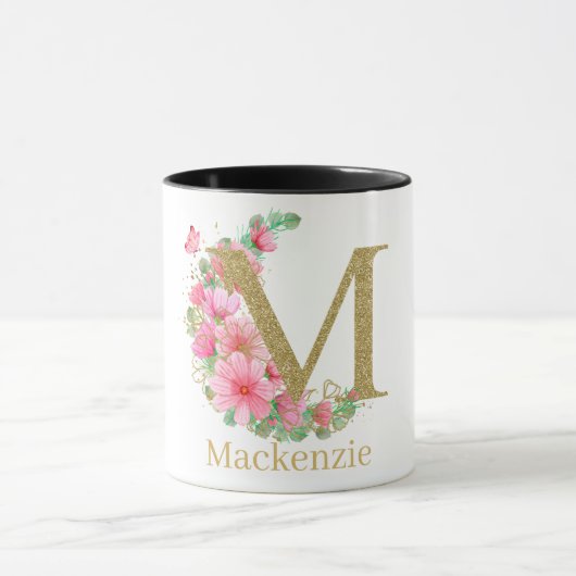 Monogramm für Aquarellgolden und Blumen Tasse (Zentrum)