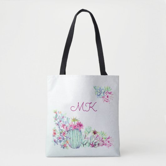 Monogramm für Aquarellkaktus und Sukkulente Tasche (Vorderseite)