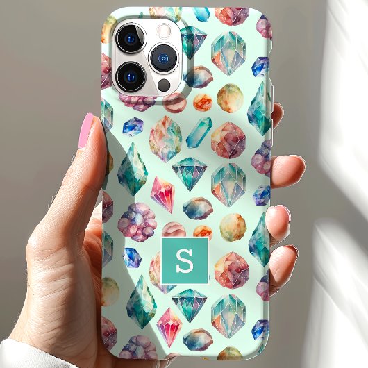 Monogramm für Aquarellsteine und Kristalle Case-Mate iPhone Hülle