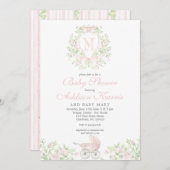 Monogramm für Baby-Wagen für Mädchen Einladung (Vorne/Hinten)