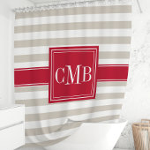 Monogramm für Beige und Rote Streifen Duschvorhang