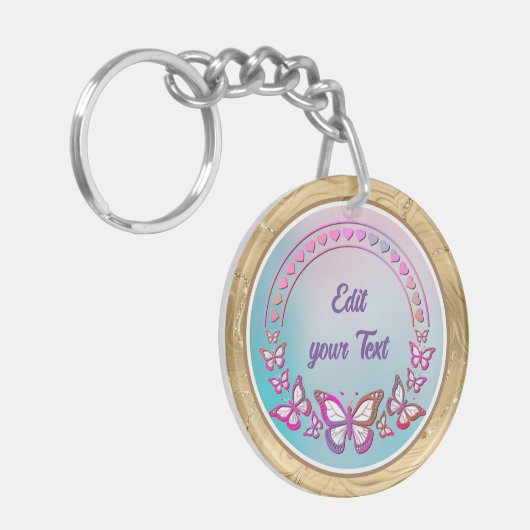 Monogramm für benutzerdefinierte Texte, Schmetterl Schlüsselanhänger (Vorderseite links)