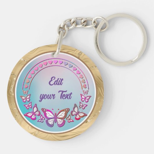 Monogramm für benutzerdefinierte Texte, Schmetterl Schlüsselanhänger (Rückseite)