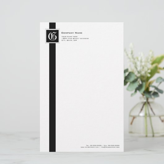 Monogramm für berufliche Schwarzweißstreifen Briefpapier (Stehend Vorderseite)