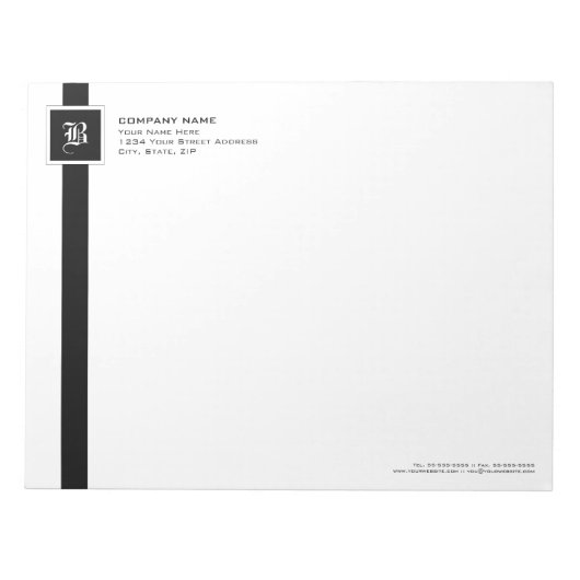 Monogramm für berufliche Schwarzweißstreifen Notizblock (Vorderseite)