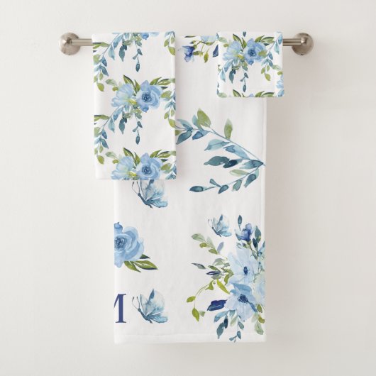 Monogramm für blaue Aquarellfarben Badhandtuch Set (Insitu)